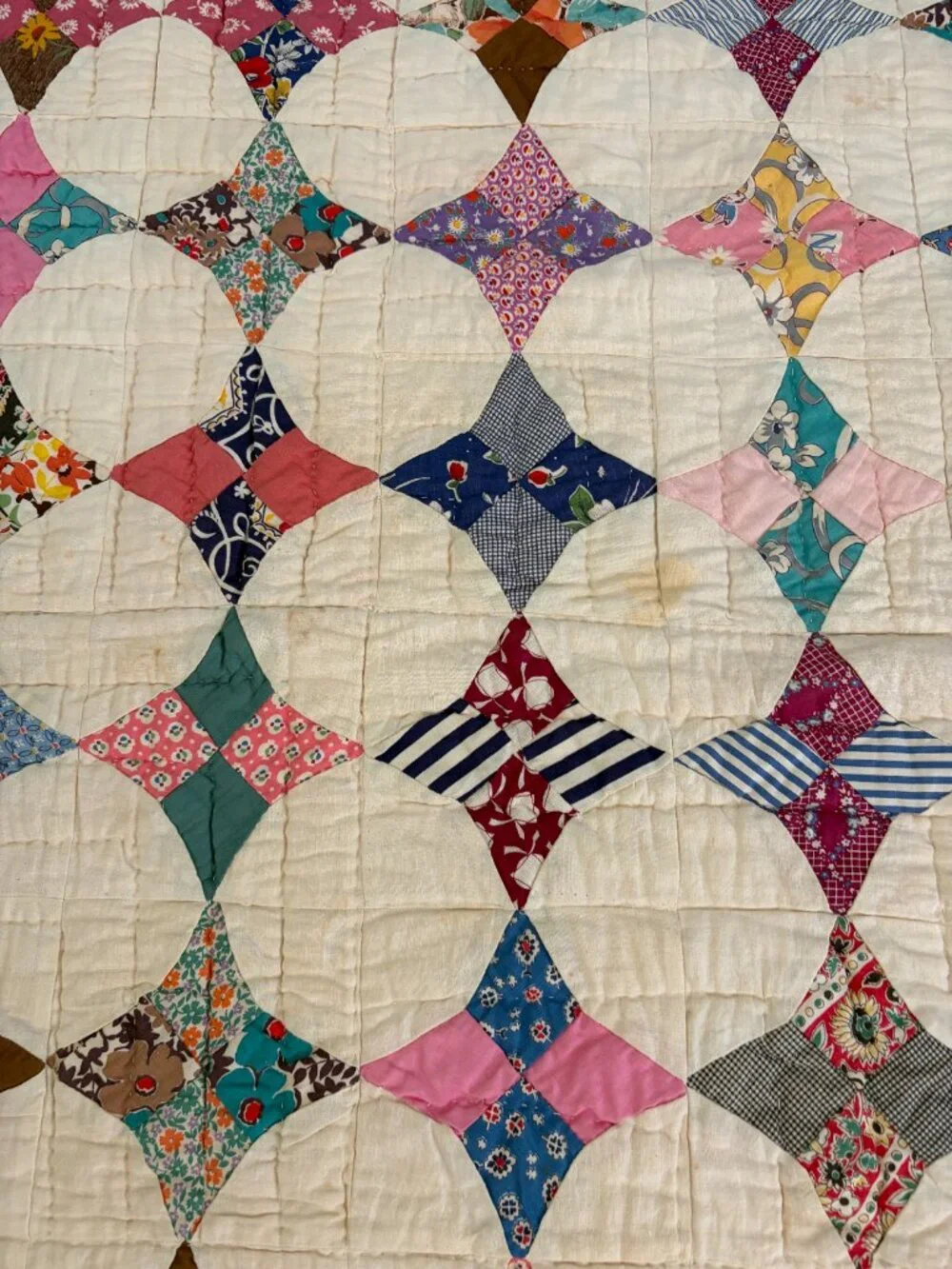 Vintage Feedsack Kite Patchwork Quilt | Hand Pieced & Hand Quilted | 65